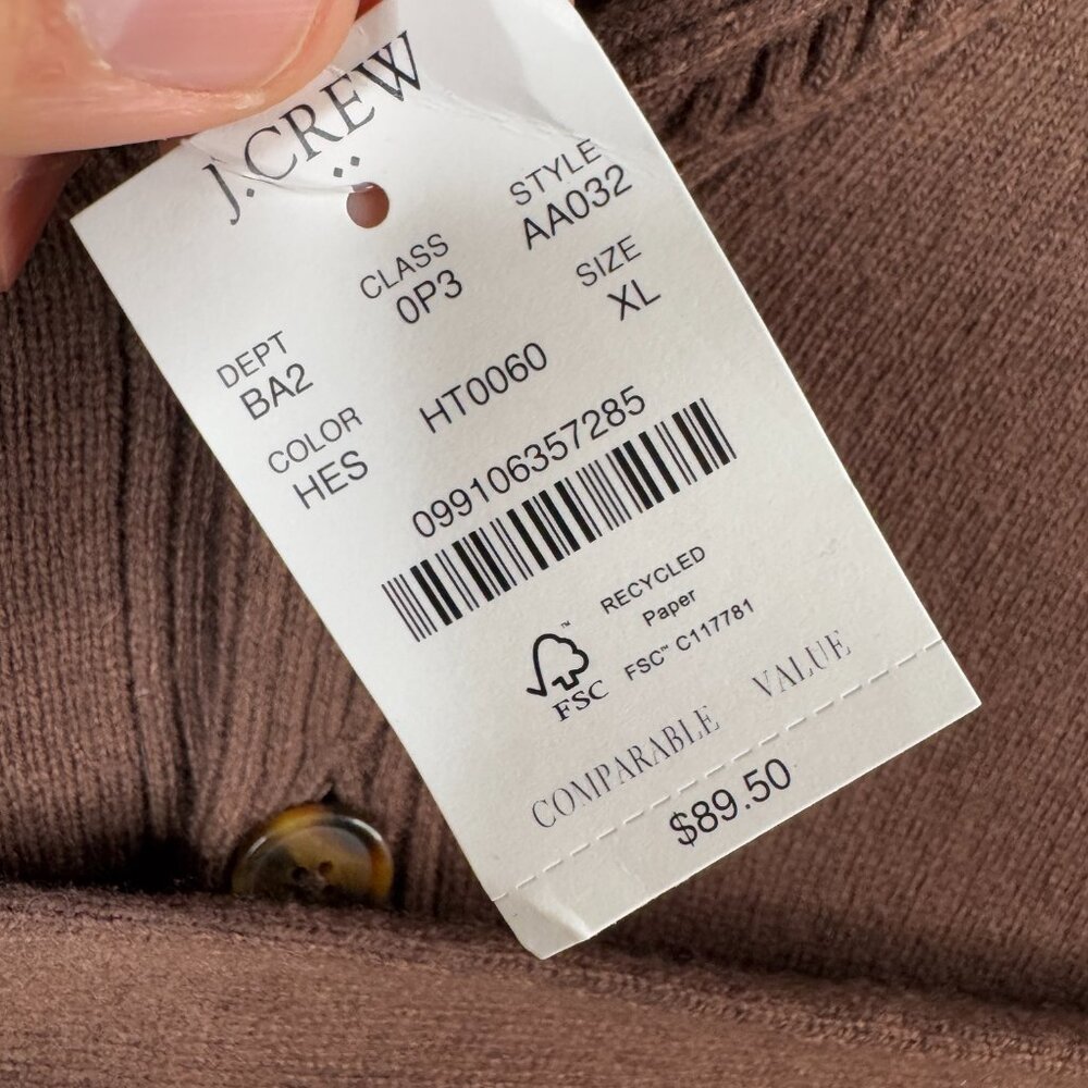 J. Crew Sweater Mens Size XL Brown Shawl Collar In Supersoft Lambswool Blend NWT - Picture 12 of 14